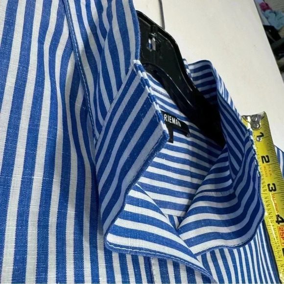 KARL RIEMAN Striped Button Front Pinpoint Oxford Shirt  Blue White Stripes Sz S - Picture 2 of 8